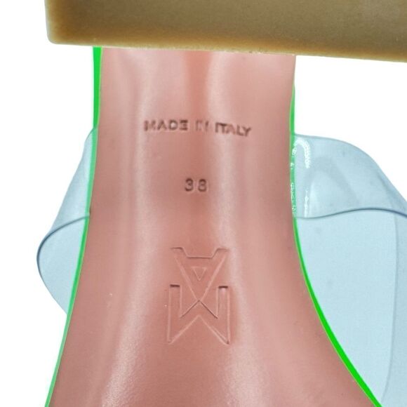 Amina Muaddi Sami Slipper Heeled Sandals Neon Green Fluo Size 8 - Picture 13 of 14